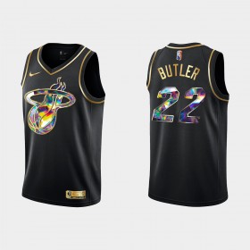 Män Miami Heat Tröja Jimmy Butler 22 Nike 2021-22 Svart Golden Edition 75th Anniversary Diamond Swingman 